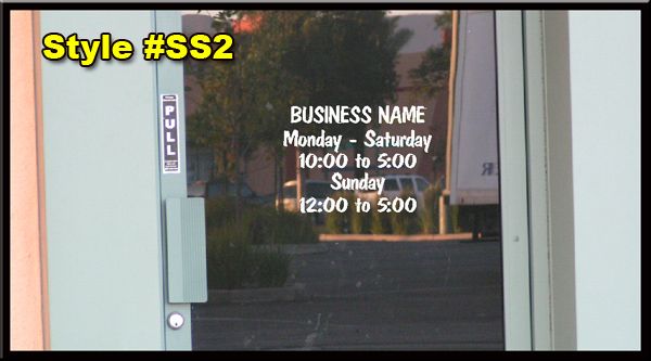 BUSINESS NAME STORE SIGN HOURS OPEN 16 x 11 VINYL DECAL  