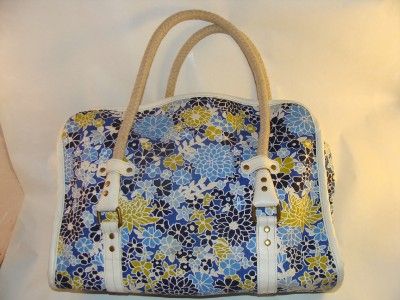 NEW LARGE 70s INSPIRED BLUE GREEN WHITE FLORAL PRINT CANVAS & VINYL 