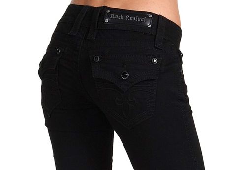 New Womens Rock Revival Jeans CELINE B28 RJ8146B28 Black Rhinestone 