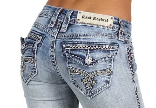 New Womens Rock Revival Jeans Kate B2 RJ8324B2 Crystal Fleur De Lis 