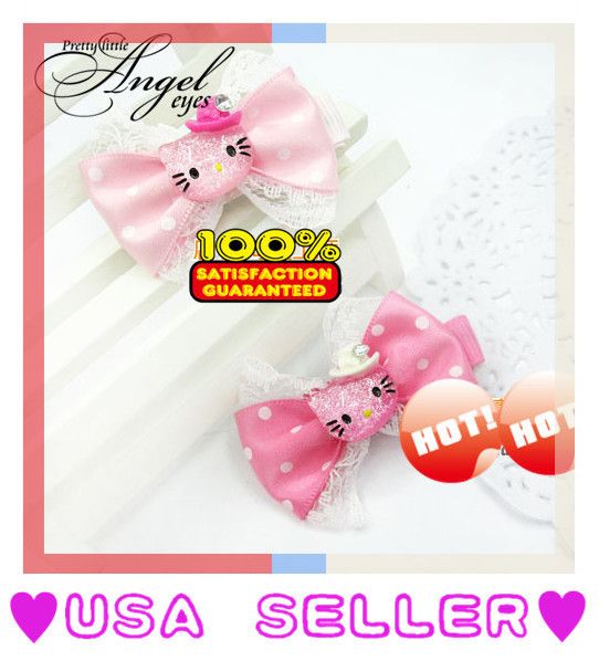 Lace Hello Kitty Ribbon Bow Polka Dot Girls Toddler Hair Clip 