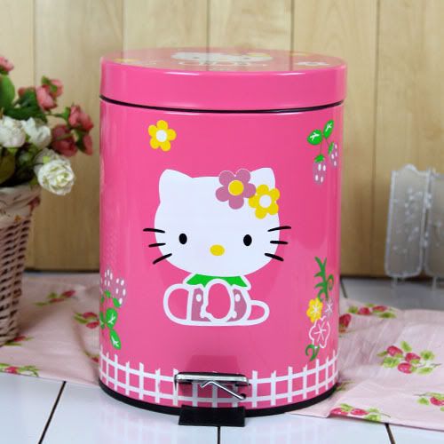 Hello Kitty Trash Can Waste Container Basket Garbage Refuse Bin 