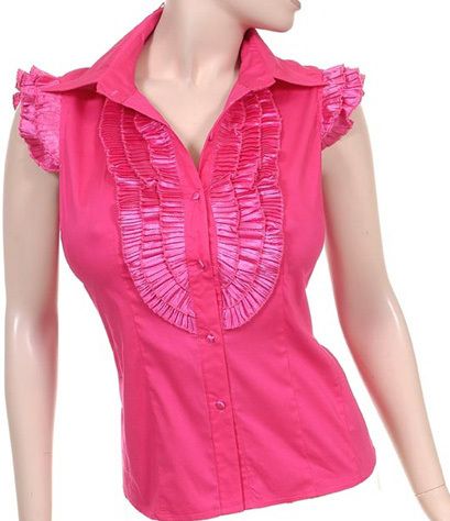 New Womens Cotton Shirt Blouse Top Fuchsia Pink S M L  