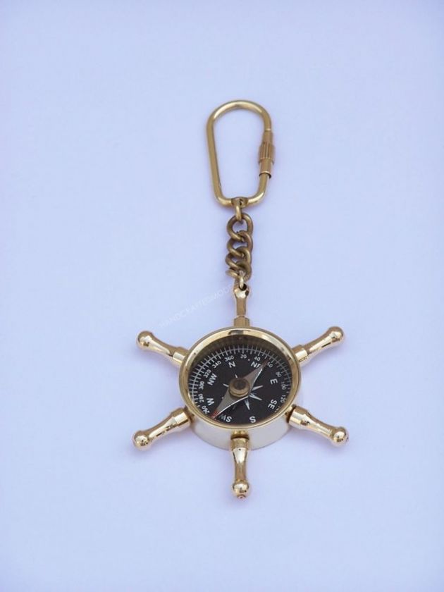 Pictures Brass Ships Wheel Compass Key Chain
