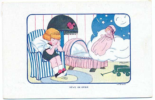 Art VANASEK Child Girl Dream Doll old 1910s postcard  
