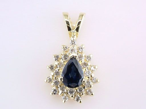 Genuine Sapphire Diamond 1.10ct 14K Yellow Gold Necklace Pendant 