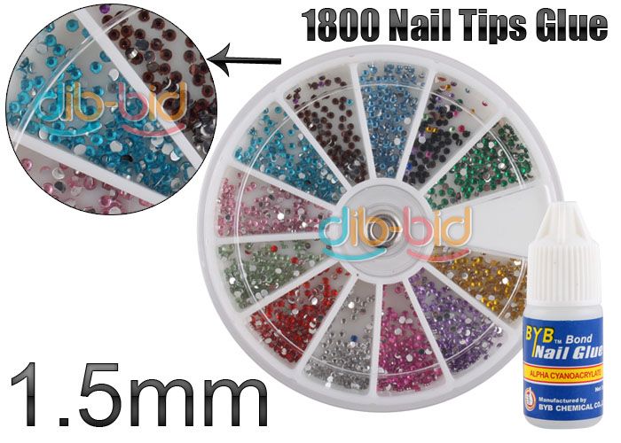5mm Nail Art Tips Glitter Rhinestones 1800 Gift Glue  