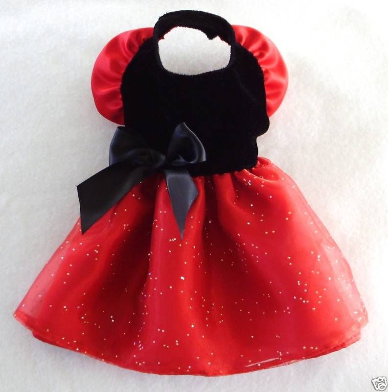 XS Black Velvet Red Satin Dog Dress clothes Gown  