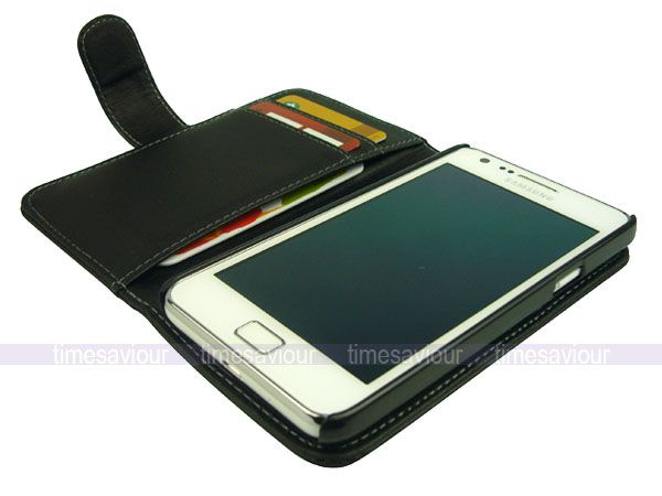 Black Leather Case Cover for Samsung Galaxy S II i9100 with Inner Card 