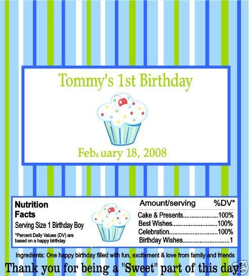 1st First Birthday Cupcake Candy Wrappers Party Favors  