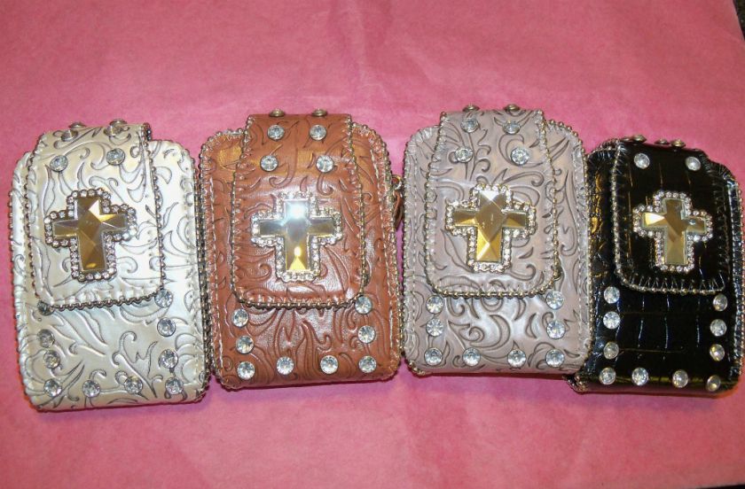 NEW CELL PHONE CASE LG TOOLED WESTERN BLING CROSS RHINESTONES FITS 