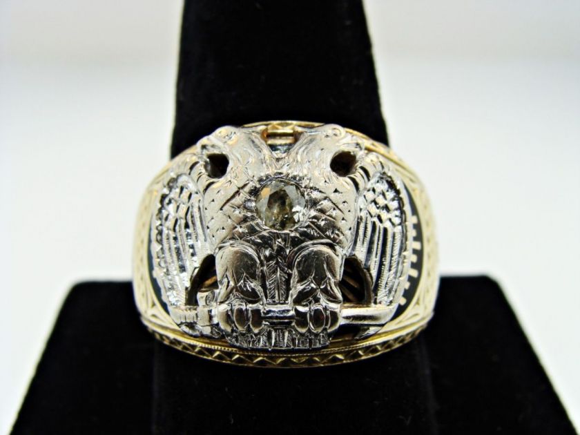   Double Eagle 32nd Degree Masonic Two Toned Diamond Ring Size 12  