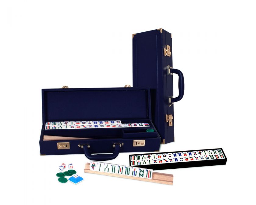 New American Standard Mahjong Mahjongg Set w. Navy Blue Leather 