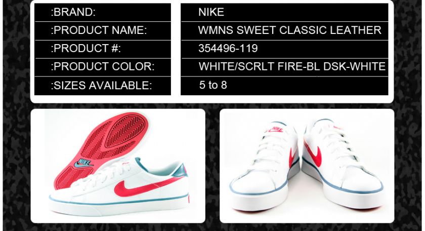 354496 119] NIKE WMNS SWEET CLASSIC LEATHER WHT 5 8  